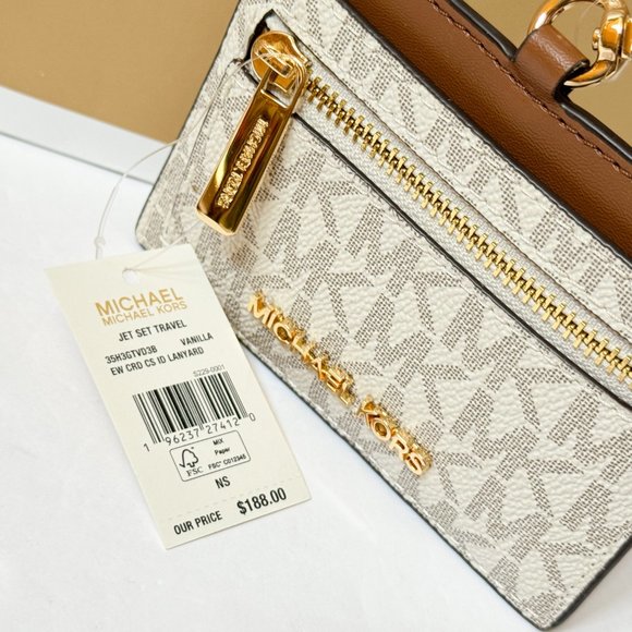 Michael Kors Jet Set Item Crossbody Bag + Card Case Wallet Landyard MK Vanilla - Picture 14 of 14